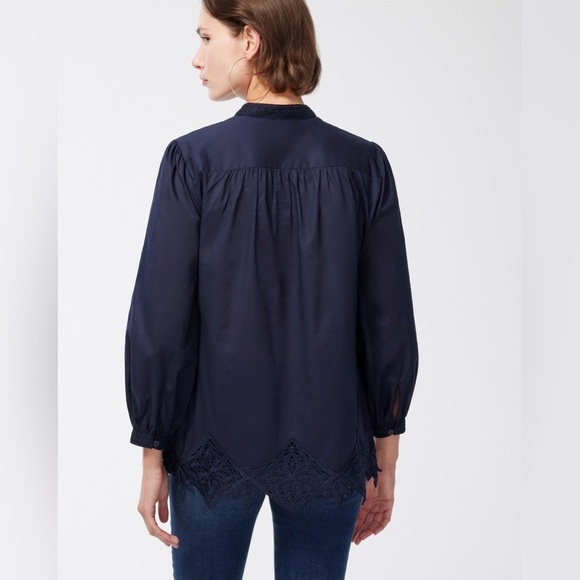 Chico's Elegant Blue Navy Women's Lace Trim Top Blouse Cotton Casual Career Sz 4 - Picture 5 of 16